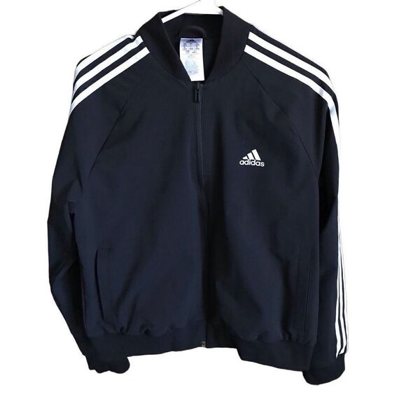 Adidas Jacket Size Large Black Athletic Workout three stripes Athleisure - Picture 1 of 4